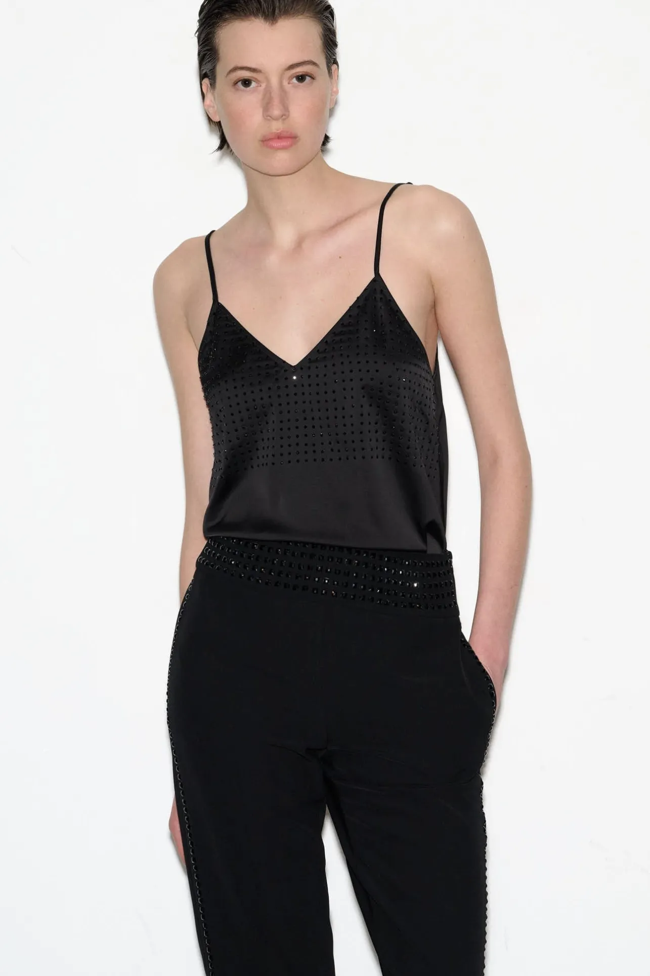 School Rag Top satiné T-PEARLS NOIR